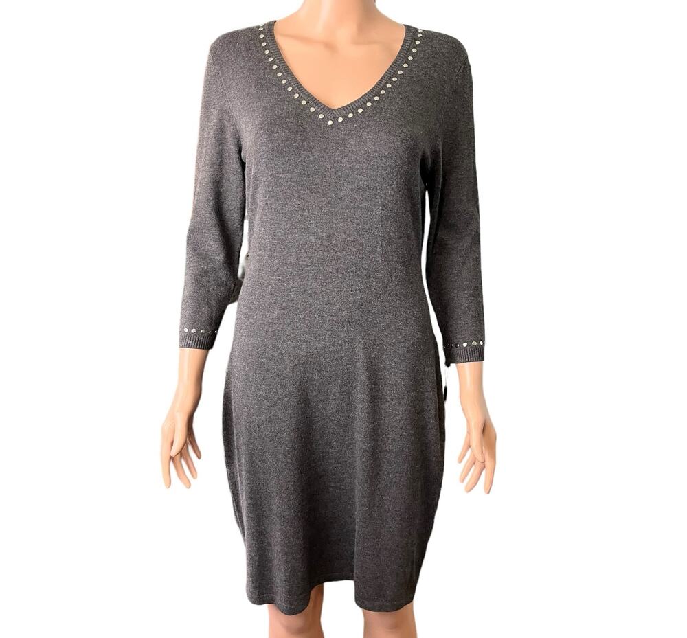 Calvin Klein Studded Neck Sweater Dress Med New With Tags! Soft Career Normcore